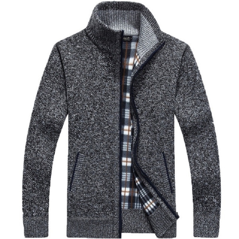 Winter Thick Men's Knitted Sweater Coat Off White Long Sleeve Cardigan Fleece Full Zip Male Causal Plus Size Clothing for Autumn y260918