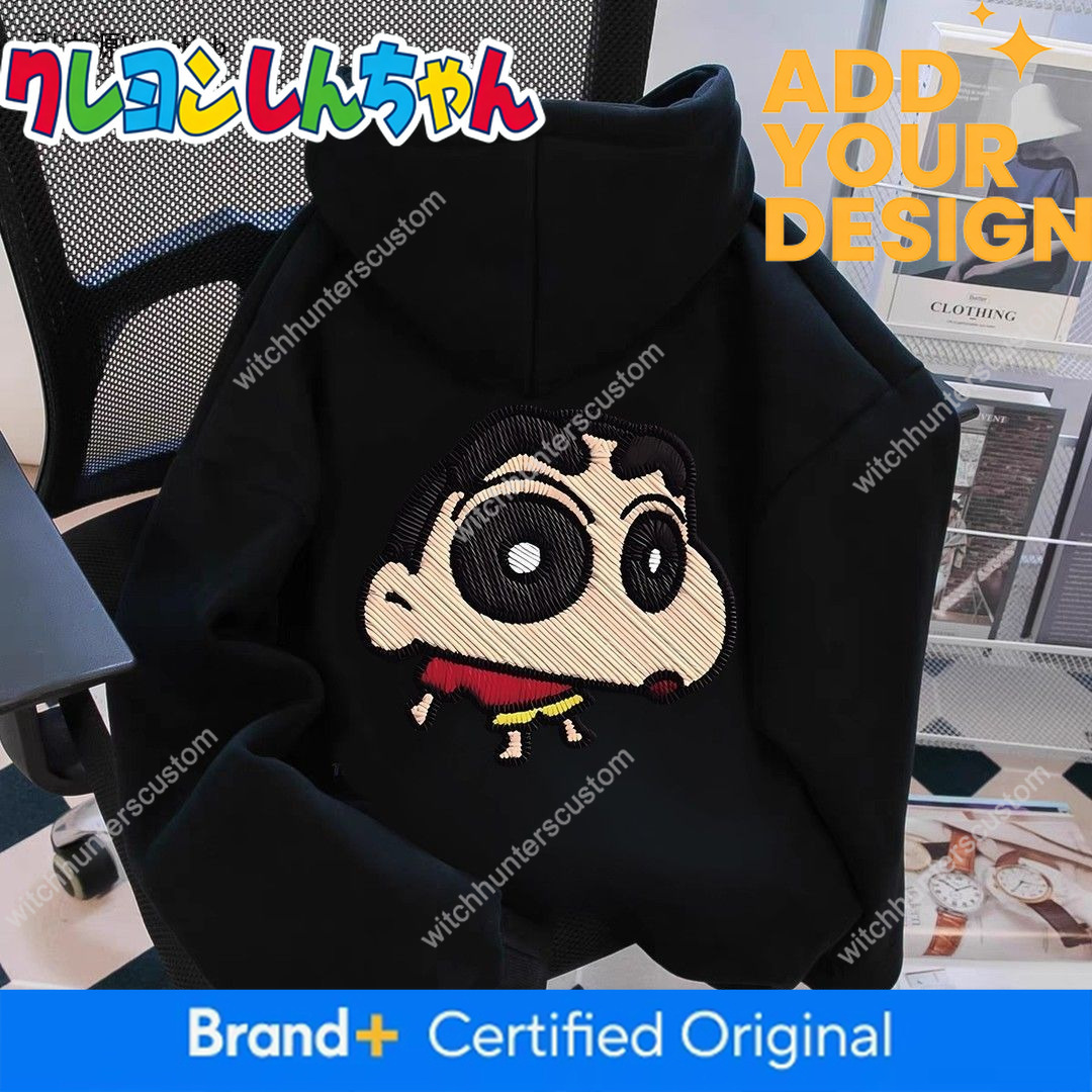 Sudadera con capucha Unisex con forro polar Crayon Shin-Chan 3D, bordado en la espalda de Anime Shinchan, manga larga, ropa de calle informal cálida