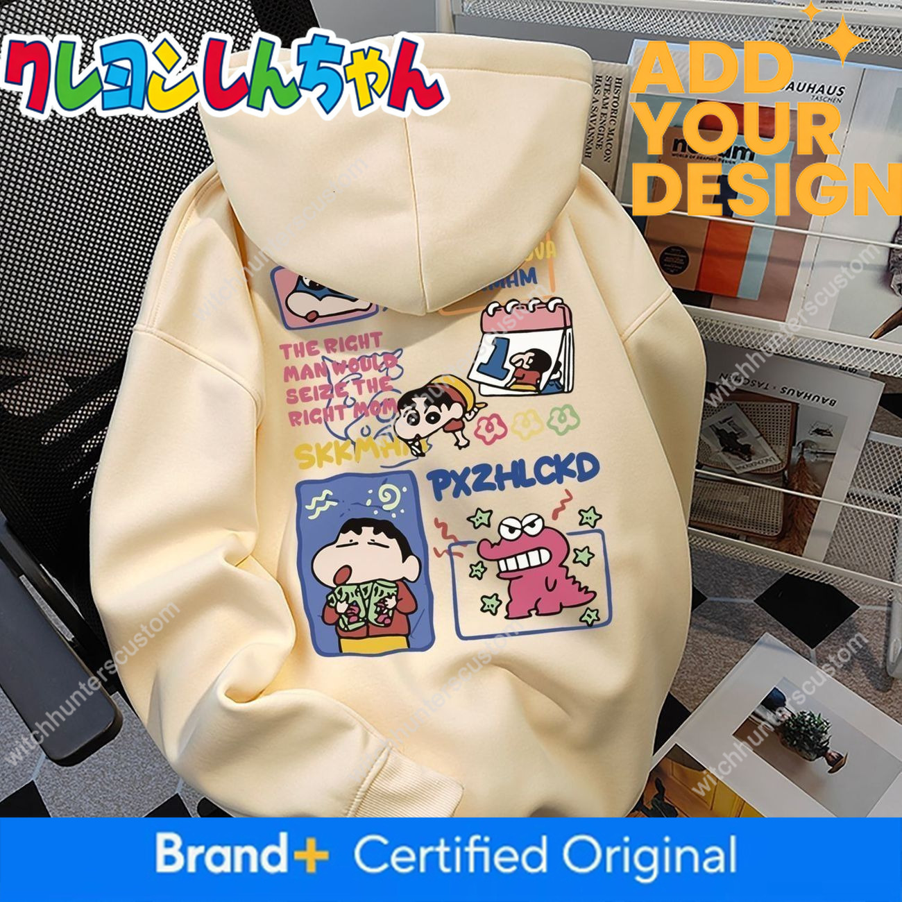 American-style trendy Crayon Shin-chan printed hooded sweatshirt men, versatile for fall and winter, fleece-lined, thick, long-sleeved top/jacket 12