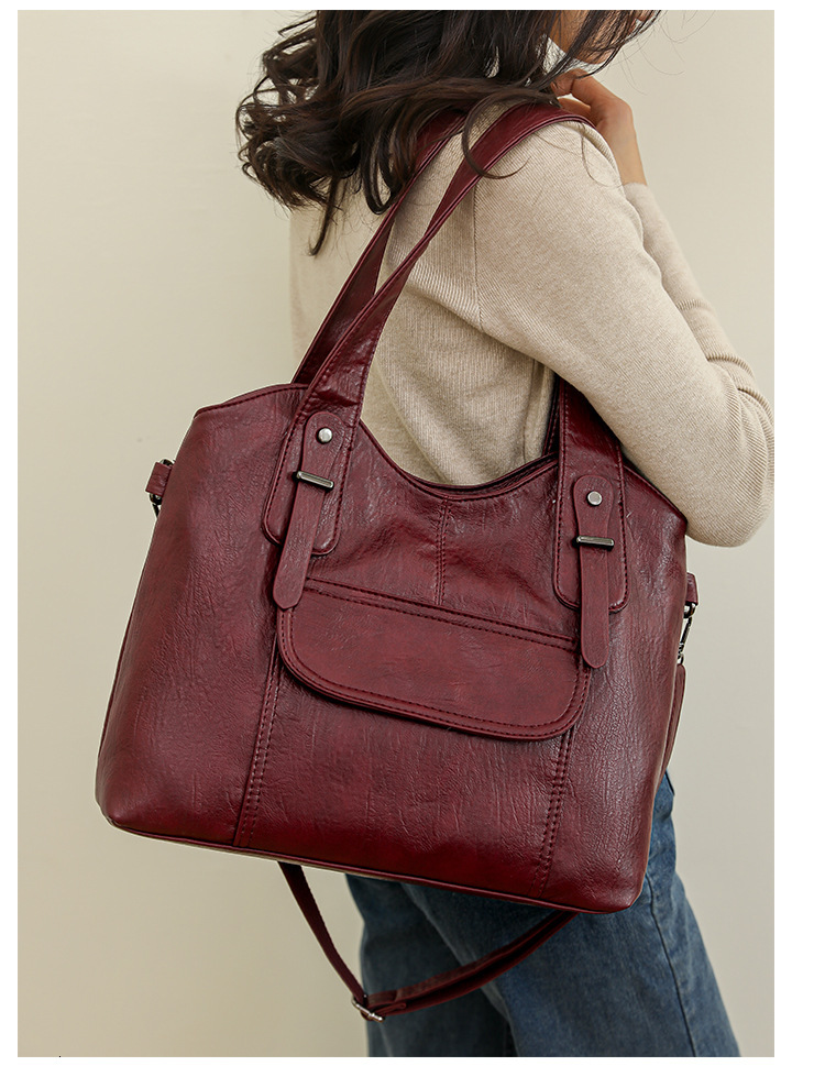 2026 New Women's Shoulder Soft Leather Texture, Large Capacity Commuting Tote Bag, Simple Retro Handbag for Fashion