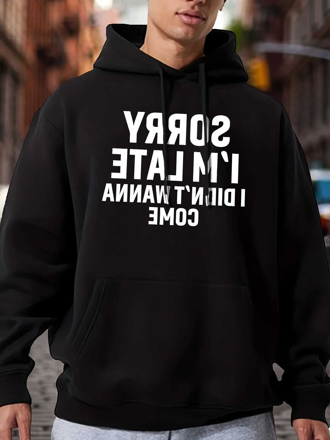 I'm Men's Sorry Hoodies Sweatshirts late printed hoodie for casual daily wear fashionable drawstring hoodie suitable for men and women in