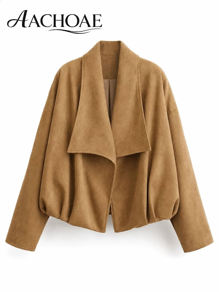 Women Faux Suede Jacket Oversized Open Front Coat Minimalist Casual Outerwear Autumn Winter 260920