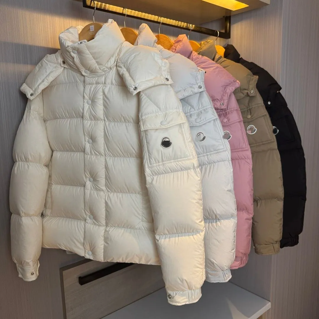 2026 New MON Maya70 Hooded Short Down Jacket coat Detachable Hood puffer jacket women winter jacket women Arm Logo Pocket doudoune femme 5A