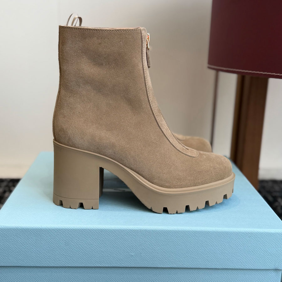 top quality Golden buttons Simple suede Trendy Chunky Block heels slip on Ankle Boots Fashion boots Casual Knight Combat Boots Luxury designer boots