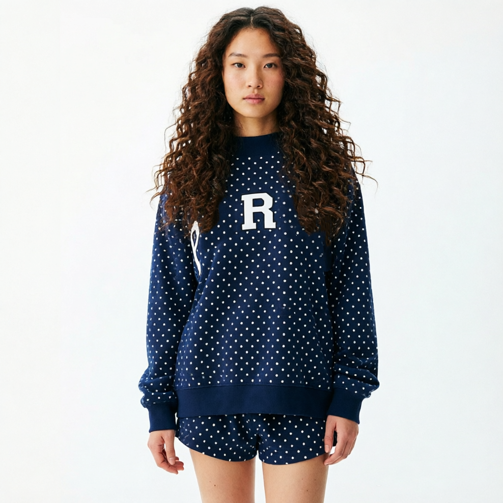 PAR Début de l'automne Sweat à capuche à pois pour femme avec lettre brodée Col montant Col montant Automne Imprimé Patchwork Pull pour dames E73