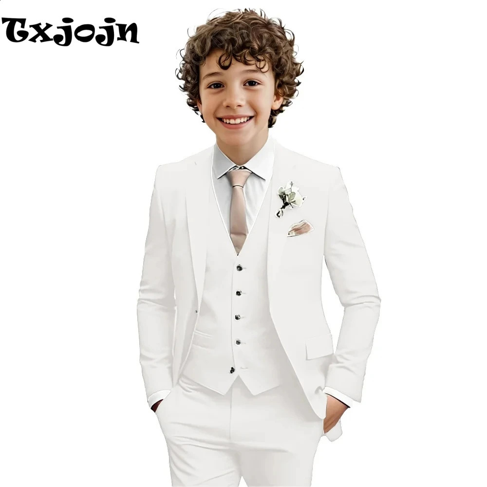 Completo da ragazzo multicolori Set 3 pezzi Abito formale per matrimonio Elegante risvolto dentellato Bambini Abiti slim fit Smoking da festa 2-20T