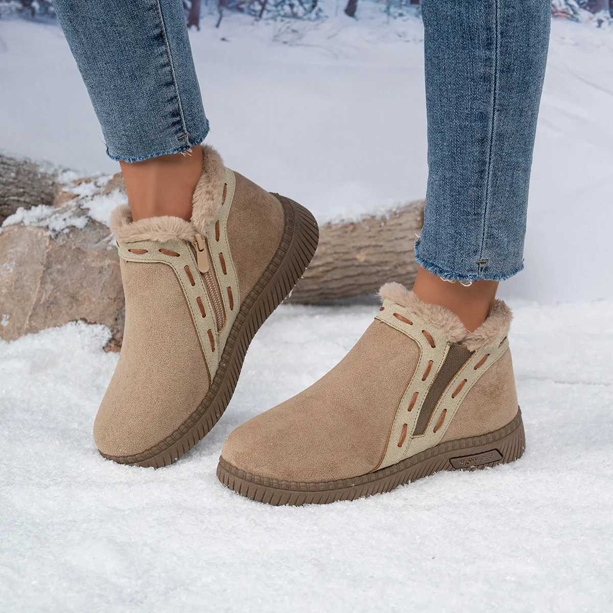 Botas de nieve de piel sintética para mujer, botines informales cómodos para el día a día con forro de felpa y cremalleras laterales, invierno, L269