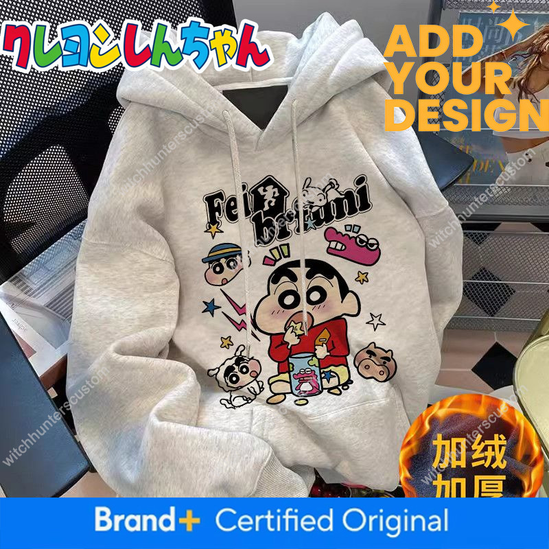 Retro-themed Crayon Shin-chan hooded sweatshirt, 2025 fleece-lined autumn/winter collection, fashionable printed design, trendy women's wear f6
