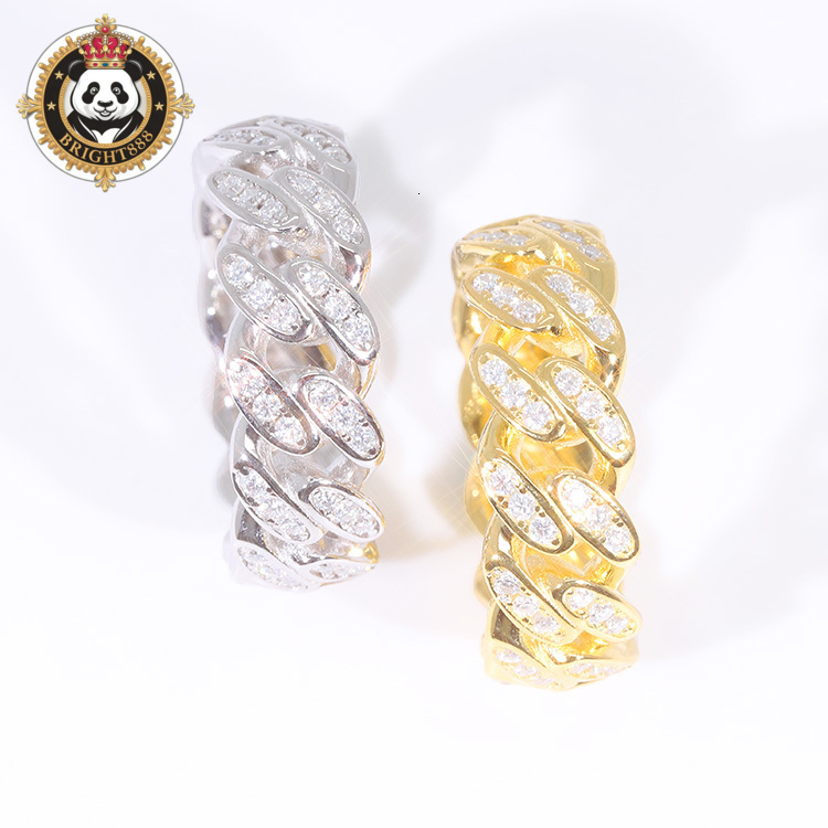 Hip Hop Jewelry Mossanite Ring 925 Sterling Silver Hot Sale Single Row VVS Diamond Moissanite Cuban Ring for Men