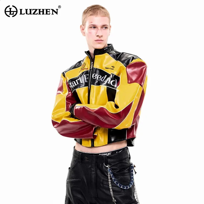 LUZHEN Fashion High Quality Embroidery Pattern Stand Neck Motorcycles Leather Jacket Mens Original Short Coat JY4627 260920