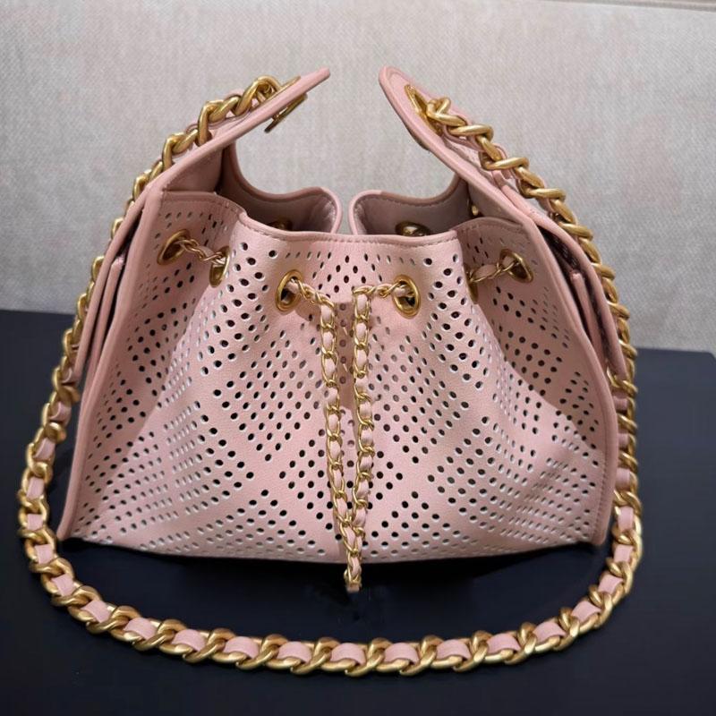 Sac matelassé de luxe pour femmes, sac évidé élégant, chaîne en or Vintage, sac à bandoulière classique avec cordon de serrage, grande capacité,