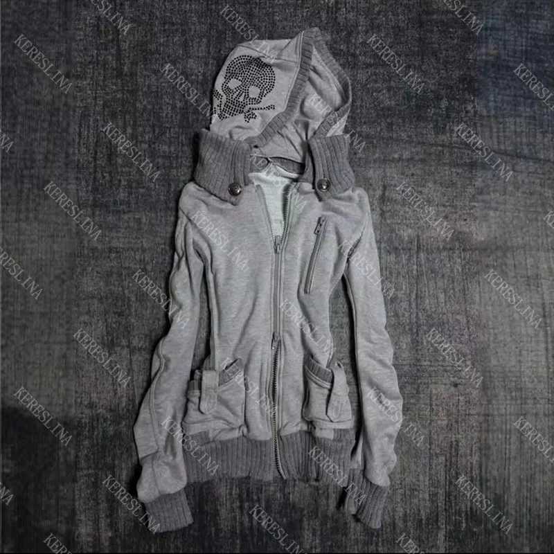 Women's Jackets Women Cardigan Sweatshirt Hooded Jacket 2000s Aesthetic Harajuku Hot Girl Fashion American Retro Y2K Street Hip Hop Rock Jacket