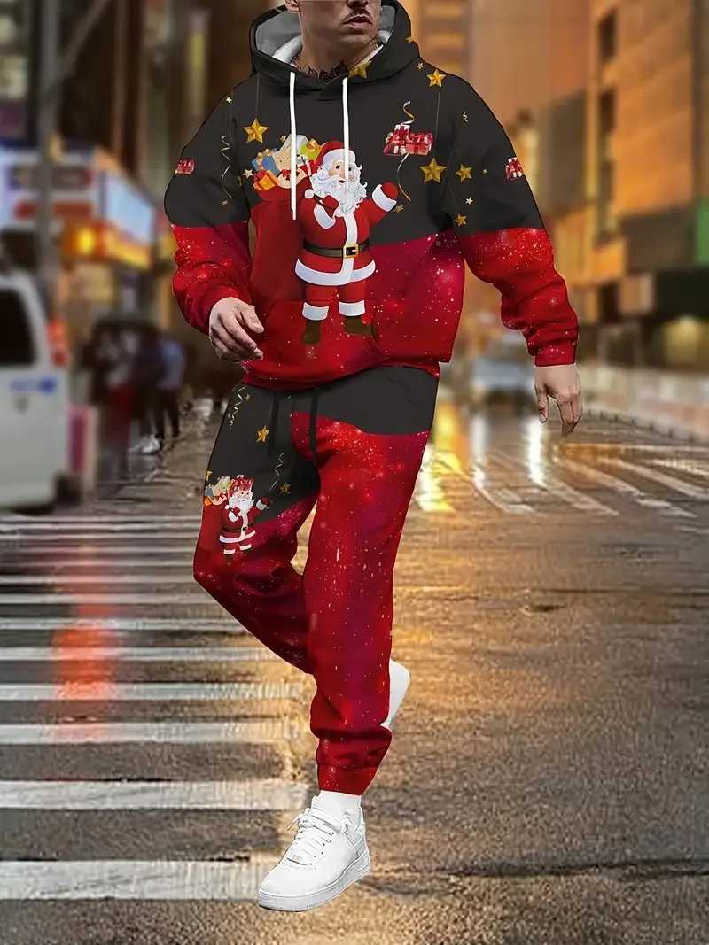 Christmas Men's Tracksuits New Men's Hoodies Pants Suit 3D Christmas Printing Man Two Pieces Tracksuit Casual Sweatshirts Joggers Sets J26