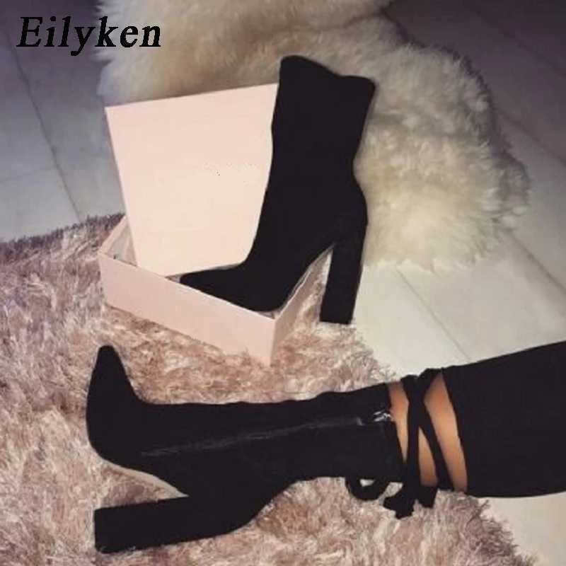 Eilyken 2026 New Flock Ankle Boots Women Autumn Winter Fashion Pointed Toe Heel Zipper Ladies Chelsea Shoes Plus Size 35-42 Q260922