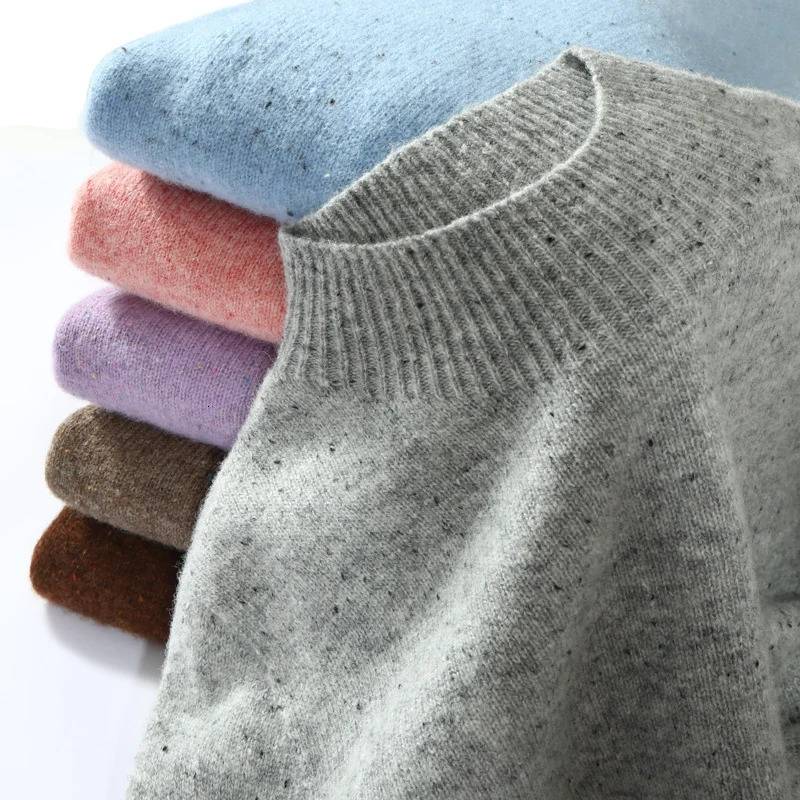 Mock Neck Women's Clothes 100% Merino Wool Long-sleeved Pullover Thick Warm Knit Top Color Fashion Sweater in Autumn and Winter 260921