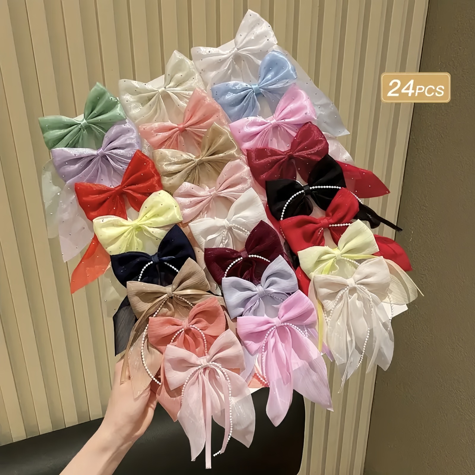 New Korean Style Chiffon Mesh Bow Clip Simple Elegant Hair Accessories Set