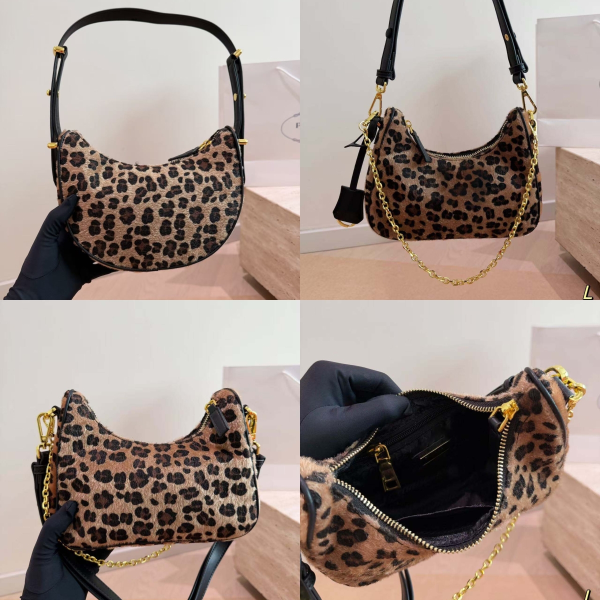 Designer Bags 2026 Trends Arque leopard print pony hair shoulder bag luxury bag Hobo for Women 2 straps leopard underarm bag crossbody evening bag p