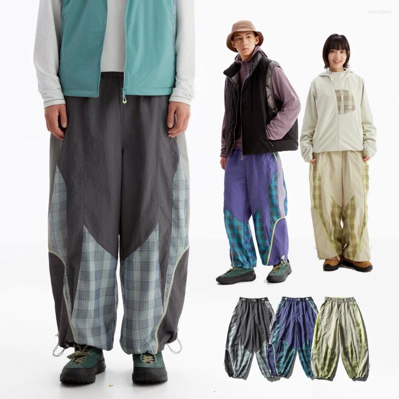 Outdoor Waterproof Ultra Loose Splice Plaid Hiking Track Baggy Pants Men Women Streetwear Casual City Walk Cargo Trousers