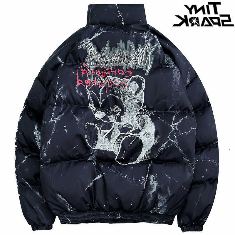 Down Parkas 2025 Hip Men's Hop Jacket Parka Hurt Bear Print Men Winter Windbreaker Streetwear Harajuku Padded Jacket Coat Warm Outwear Hipster