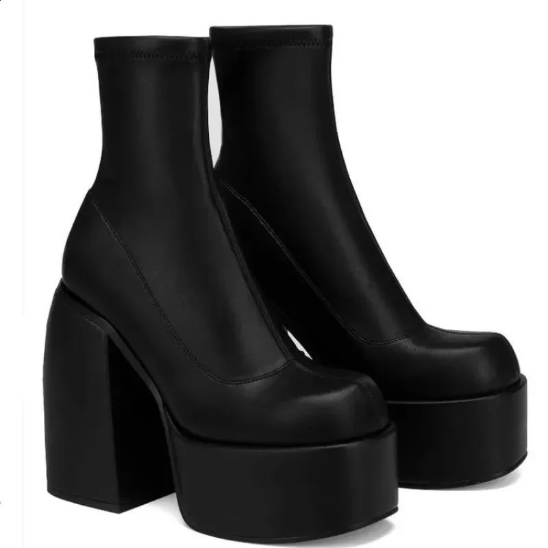 Ankle Boots for Women Spring Autumn Woman Heels Platform Chunky Boots Solid PU Women Shoes Sexy High Heels 260918