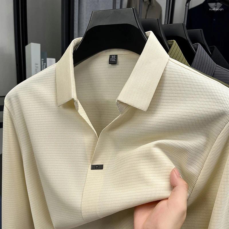 High Quality Men Long Sleeved Polo Shirt Spring And Autumn Fashion Brand Simple Solid Color Business Casual V-neck Lapel T-shirt
