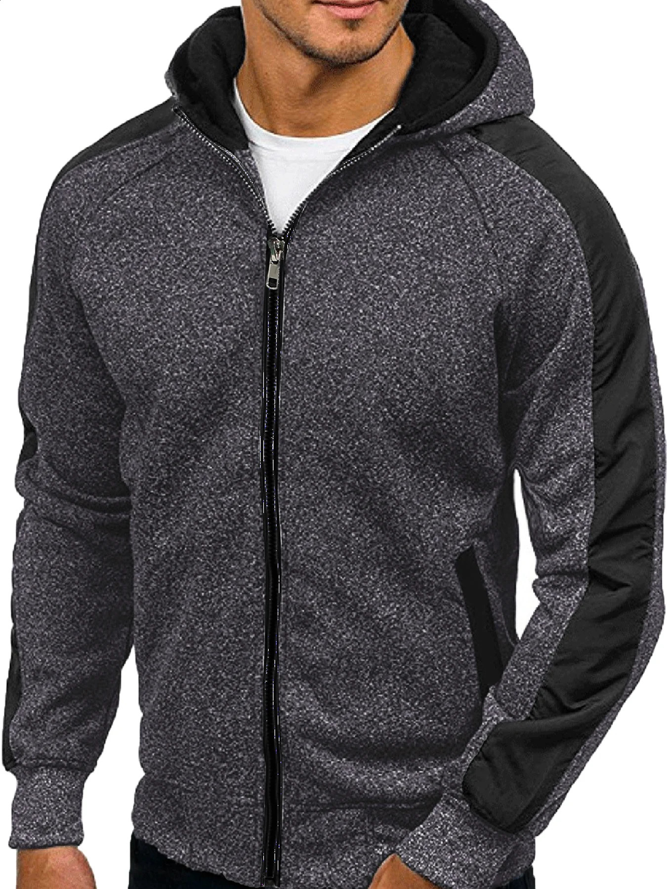 Men's Warm Activewear Set Long Sleeve Zip Hoodie Pants Set for Autumn Winter 260918