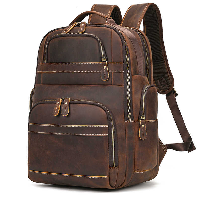 Laptop Backpack Style High Capacity Backpack Genuine Leather Travel Bag For Men Male Crazy Horse Leather Backpacks School Bag Big H260922