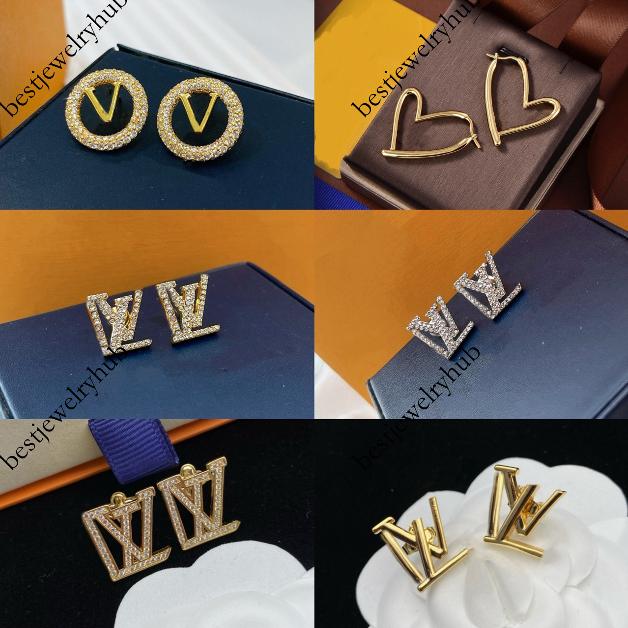 Designer Jewelry Louisevuits Fashion Light V Brand Letter Inlaid Diamond Stud Elegant High-end Earrings for Women