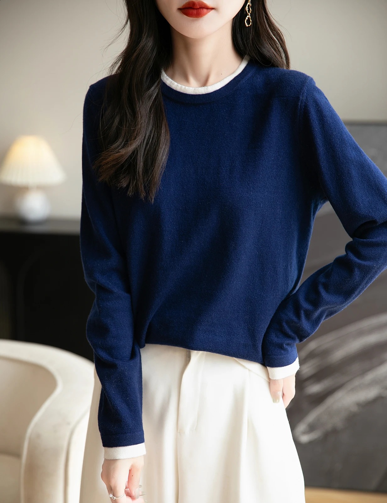 Top Women O Neck Thin TShirt Knit Pullover Summer Spring Fashion Basic Long Sleeve Wool Two Pieces Soft Woman Clothing 260921