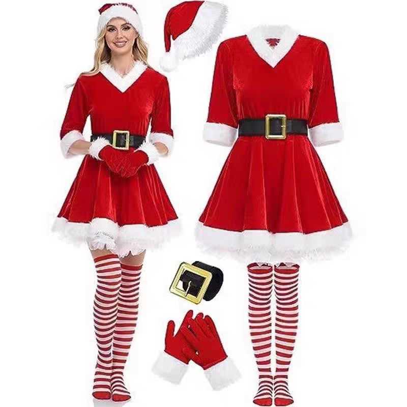 Costume da donna adulta con stampa labbra Costume natalizio Abito da festa Abito natalizio Babbo Natale T260921