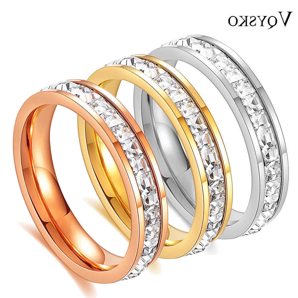 VQYSKO Band Rings Square Zircon Stainless Steel Ring White Zircon Engagement Party Accessories Geometric Couple Custom RingT260922