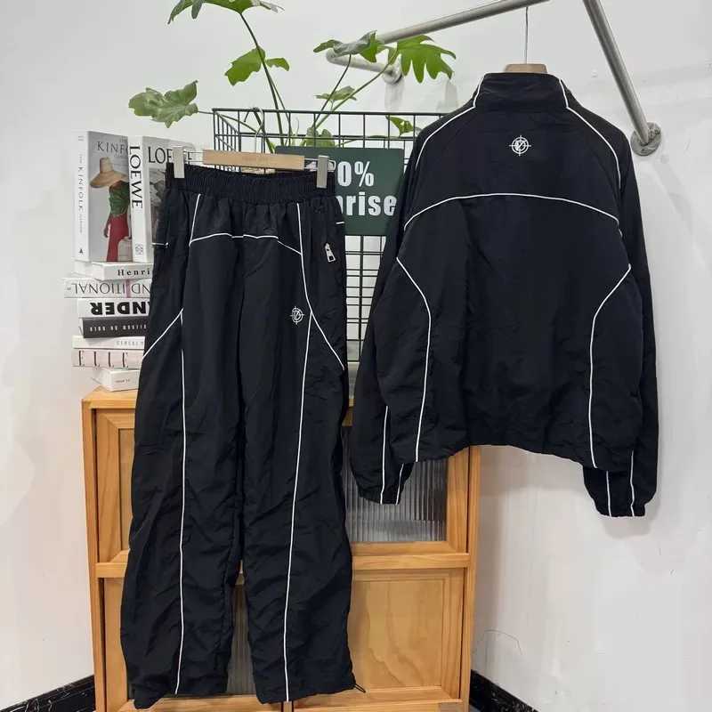 Black Men's Tracksuits Y2K Tracksuit Men Women Harajuku Long Sleeve Sweatshirt Zipper Jacket Gothic Graphic Embroidery Elastic Waist Sweatpants