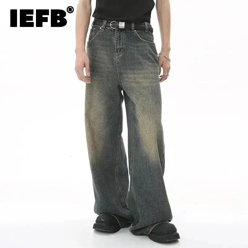 IEFB Men's Vintage Jeans Fashion Washed Street Casual Wide Leg Denim Pants Summer Distressed Loose Male Versatile Trousers 9C354 260922