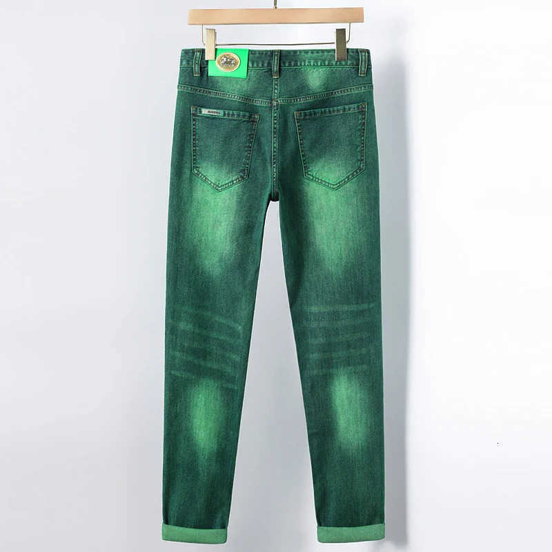 Jeans Men's Men's Jeans Washed All-Match Street Smart Trousers Pencil Pants Casual Trend High Street Pants Men Emerald green jeans T260922