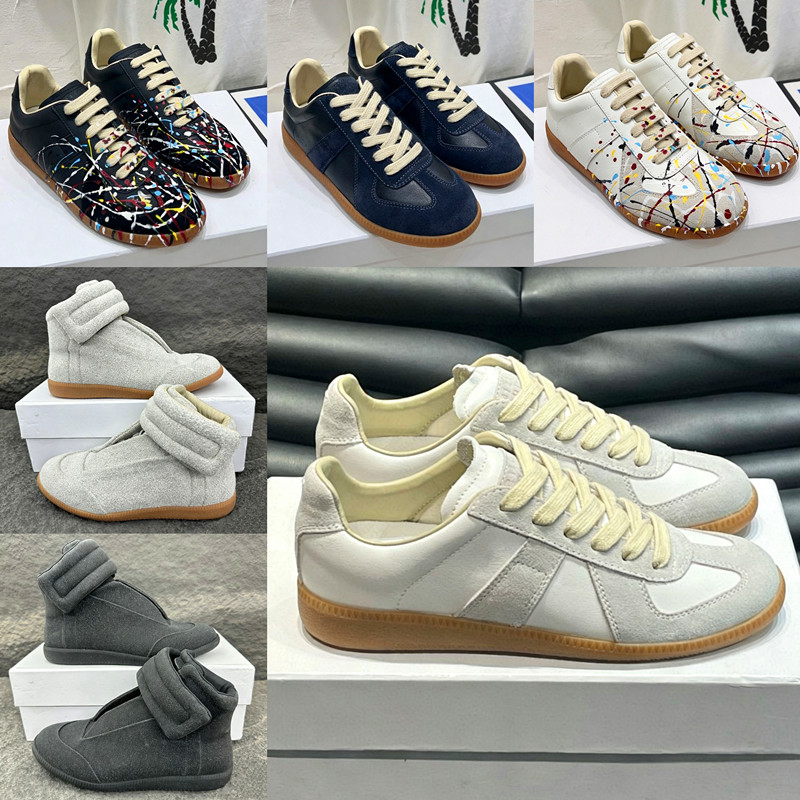 Designer Shoes Margielalies Gats German Army Trainer Replicate Suede MM6 Mens Women Sneakers paint splatters Casual Shoes Grey White Black Turkish C