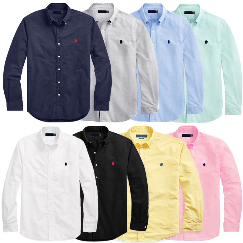 Cross-border foreign trade Paul classic pony logo embroidered Oxford fabric solid color men's pure cotton long-sleeve shirt jacket top q1