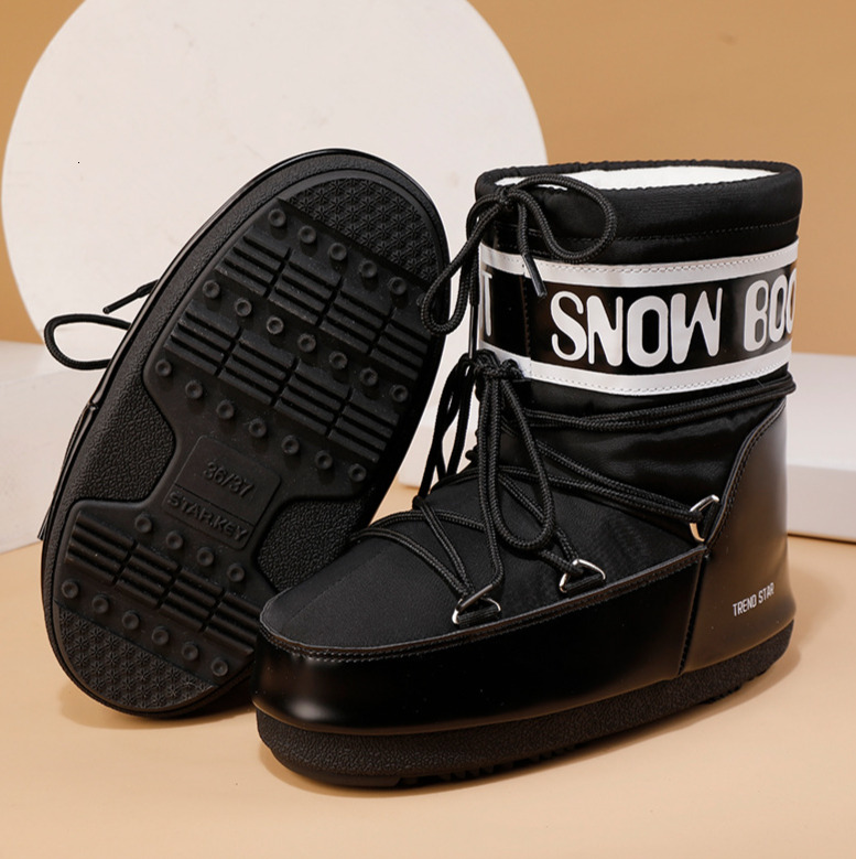 New Plush Lined Space Thick-Soled Snow for Women Waterproof Non-Slip Height Increasing Fleece-Lined Thickened Moon Boots