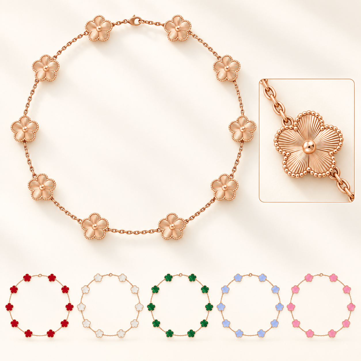 designer jewlery for women clover necklace jewelry 10 motif pendant necklace Rose Gold plated 15mm flower necklace necklace designer luxury designer