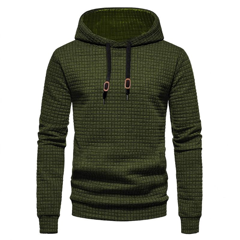 Sweat à capuche en tricot à grille gaufrée pour hommes, manches longues, cordon de serrage, poche kangourou, poignets côtelés, pull texturé décon