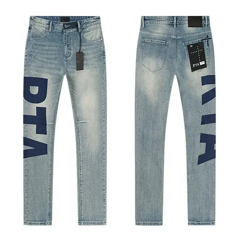 trousers Men Jeans Mens Skinny RTA Jeans For Men Women Unisex Washed Vintage Distressed Ripped Embroidered Letter Heavyweight Denim Long Pants Stree