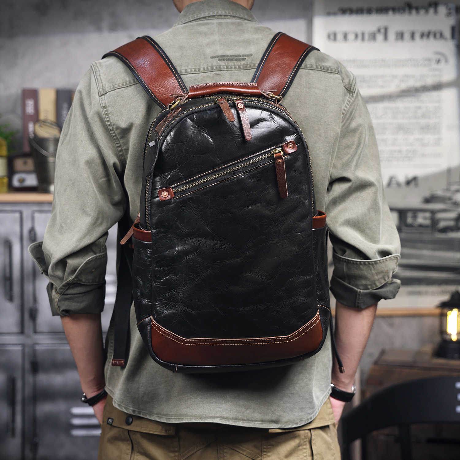 Large Backpack Style YETTIES Men's Capacity Top Grain Leather Backpack | Handmade Vegetable Tanned Rucksack | Casual Laptop Daypack H260922