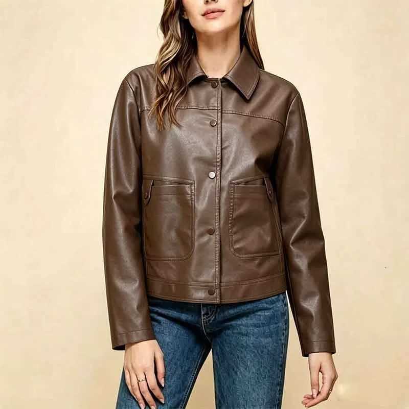 Short Casual Slimming Leather Jacket 3D New Style Autumn Cross-Border Fashionable Stand Collar Synthetic Leather Coat for Women C260921