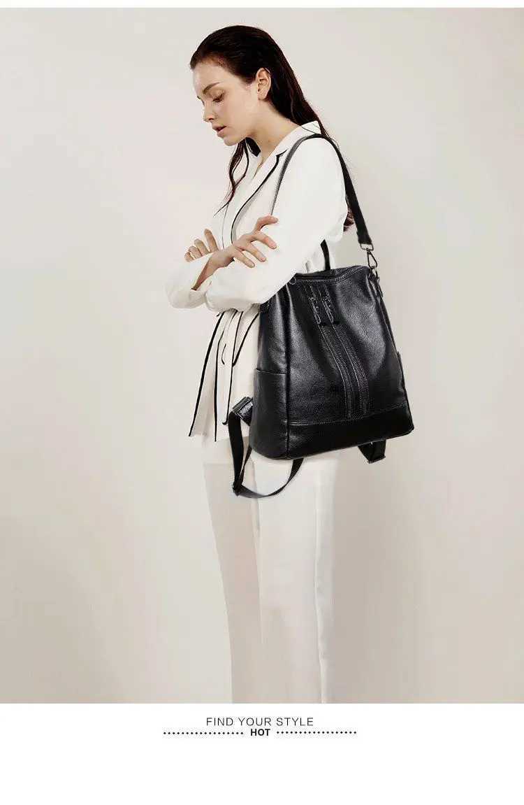 Leather Backpack Soft Style Women Backpack School Black Casual Multifunctional College Bag Large Capacity Shoulder Bags Travel Tote Backpack H260922