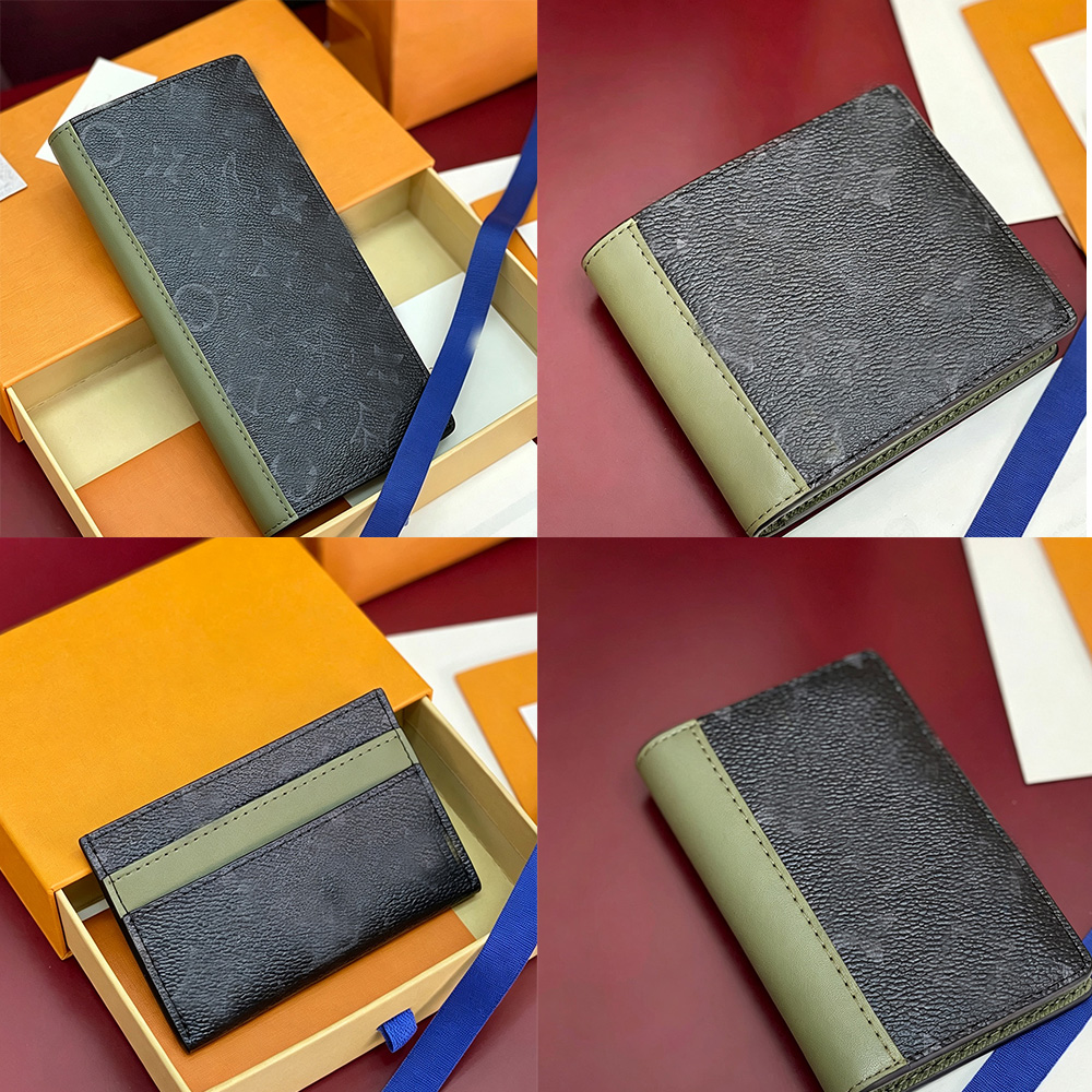 Army Green mirror quality Men's designer wallet slendered real leather Vintage credit ID Card Multi Slots Bifold short Wallet passport holder c