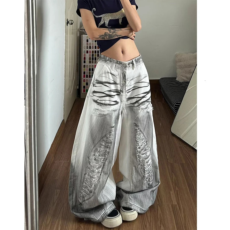 2026 Ropa Y2K Grunge Dirty Washed White Baggy Womens Ripped Jeans Pants For Woman Clothing Wide Leg Gothic Loose Long Trousers 260922