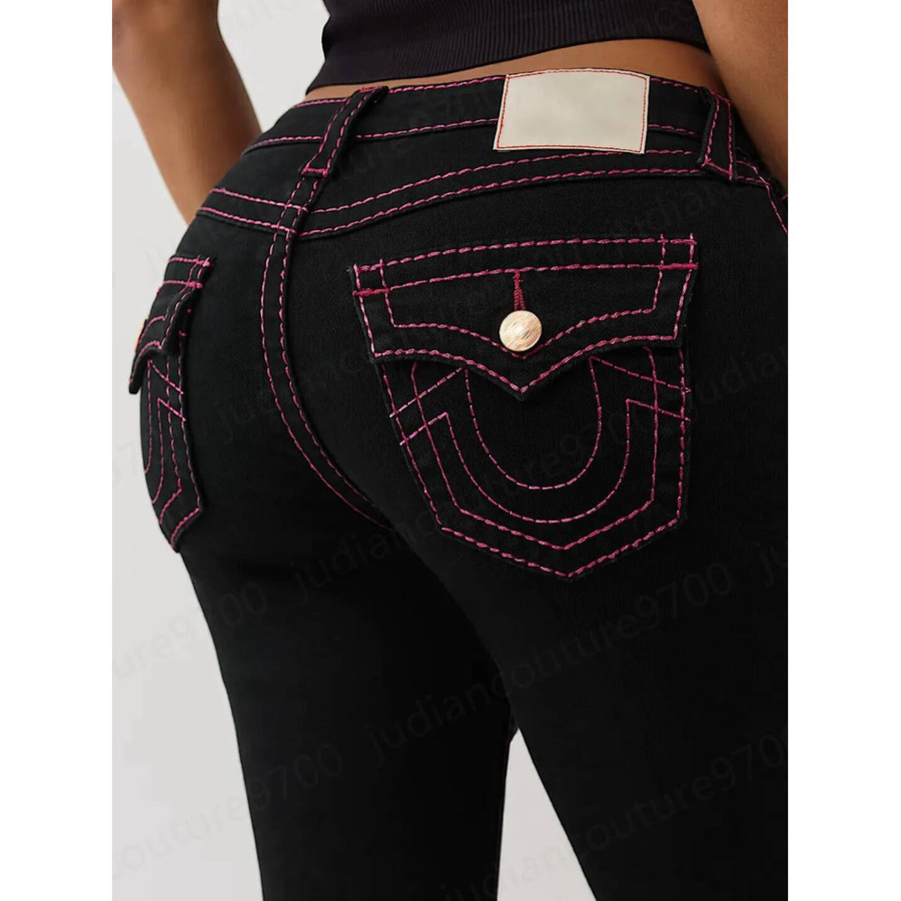 Ture Relgionly Jeans Designer Jeans Vintage Jeans Y2k Designer Denim Jeans U Shape Brand Logo Back Pocket Decoration Casual Womens Trousers Versatil