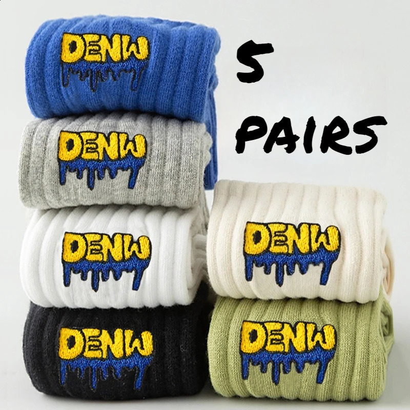 6 Pairs Spring and Autumn Sports All Cotton Antibacterial and Odorous Youth Cotton Socks Large Size Letter Mens Middle Socks 260921