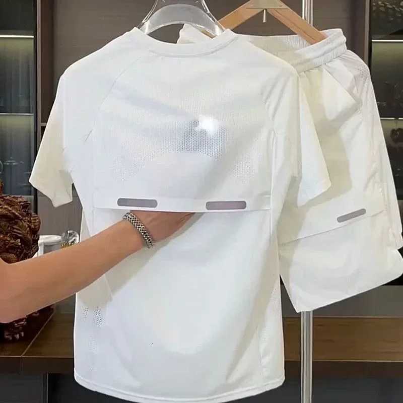Ice Men's Tracksuits Men's Cool Feel Casual Sets Youth Elastic Loose Sweatshirts Pants Solid Color Quick Dry Breathable Trendy Quality Spo