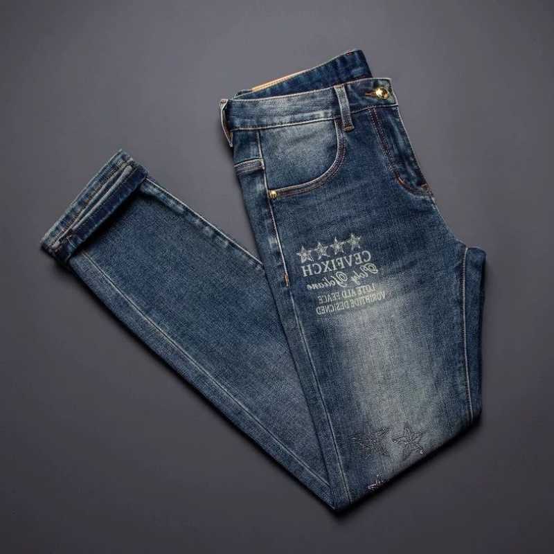 New Men's Jeans Spring/Autumn Fashion Trendy Printed Straight-Leg Stretch Denim Jeans Men's Casual Loose Sports High-Quality Trousers T260