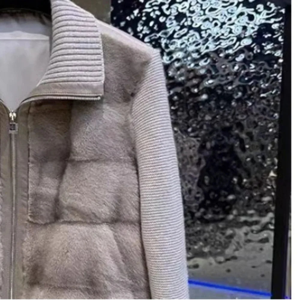 2026 Winter Highend Knitted Sleeve Patchwork Mink Fur Down Jacket Womens Short 260922